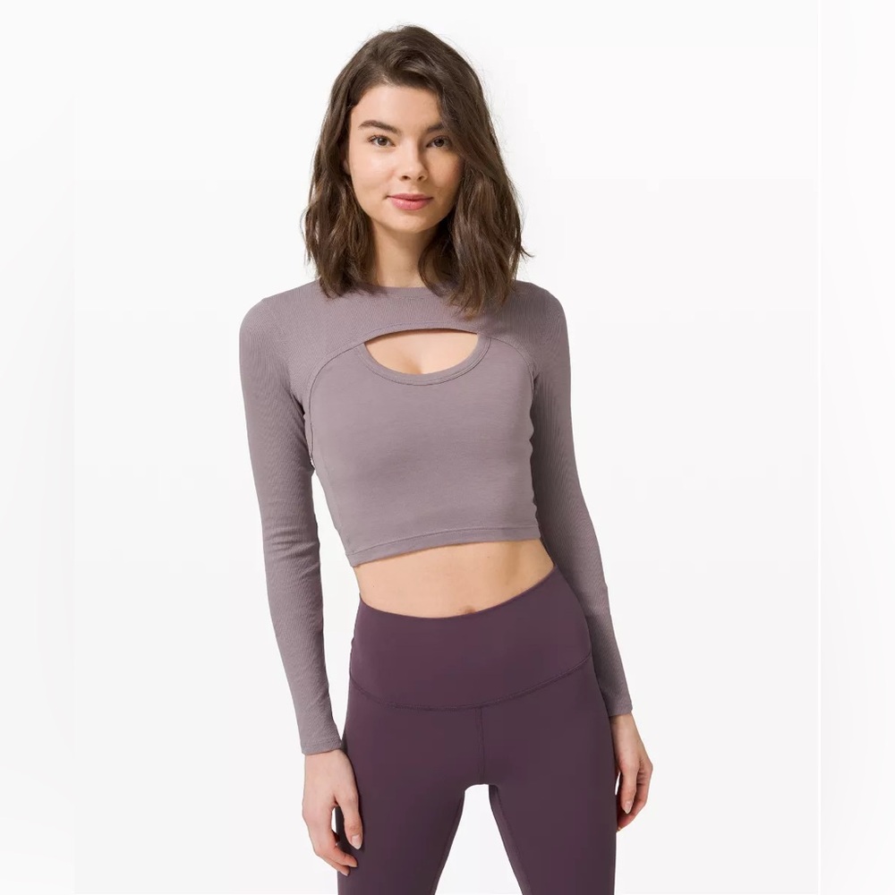 Pristine Lululemon Better Best Long Sleeve Crop Tee Shirt in Lunar Rock Size 6 - Picture 3 of 9